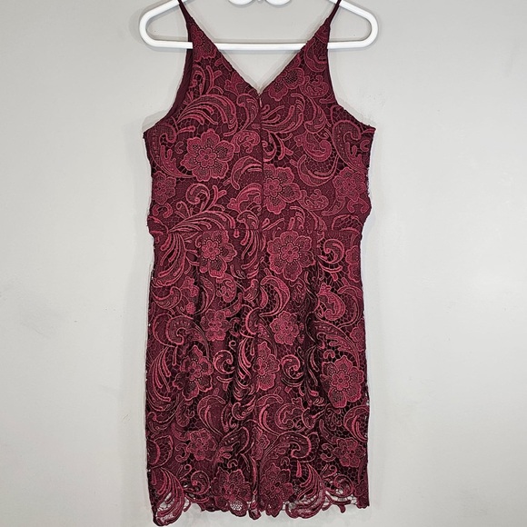 REVOLVE Dress The Population Burgundy French Floral Lace Mini Dress Sz. Large - Picture 6 of 12